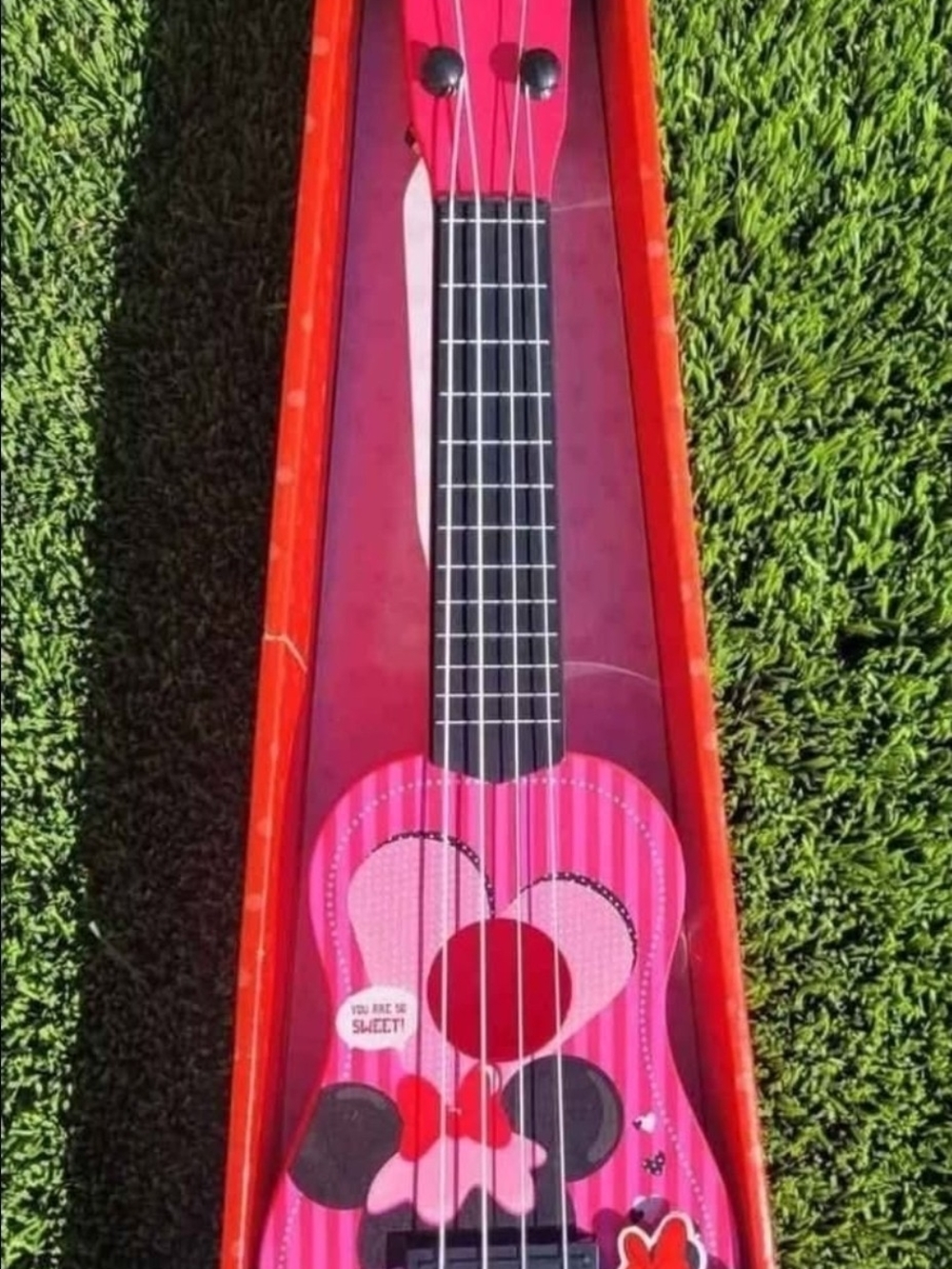 Kids Pink Disney Minnie Mouse Heart Ukulele Toy - Fun Beginner Instrument New